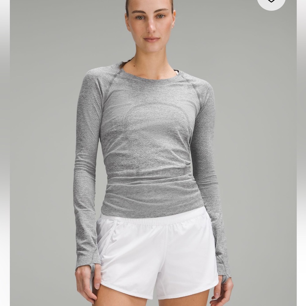 Lululemon Swiftly Tech Long Sleeve Shirt 2.0 Hip Length Slate White Grey Shirt 2